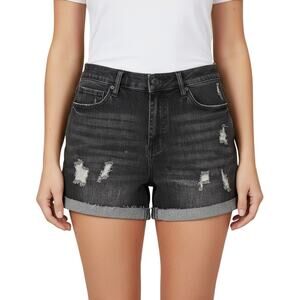 Blank NYC The Fulton Roll Up Black Distressed Denim Shorts Women 27 NWT